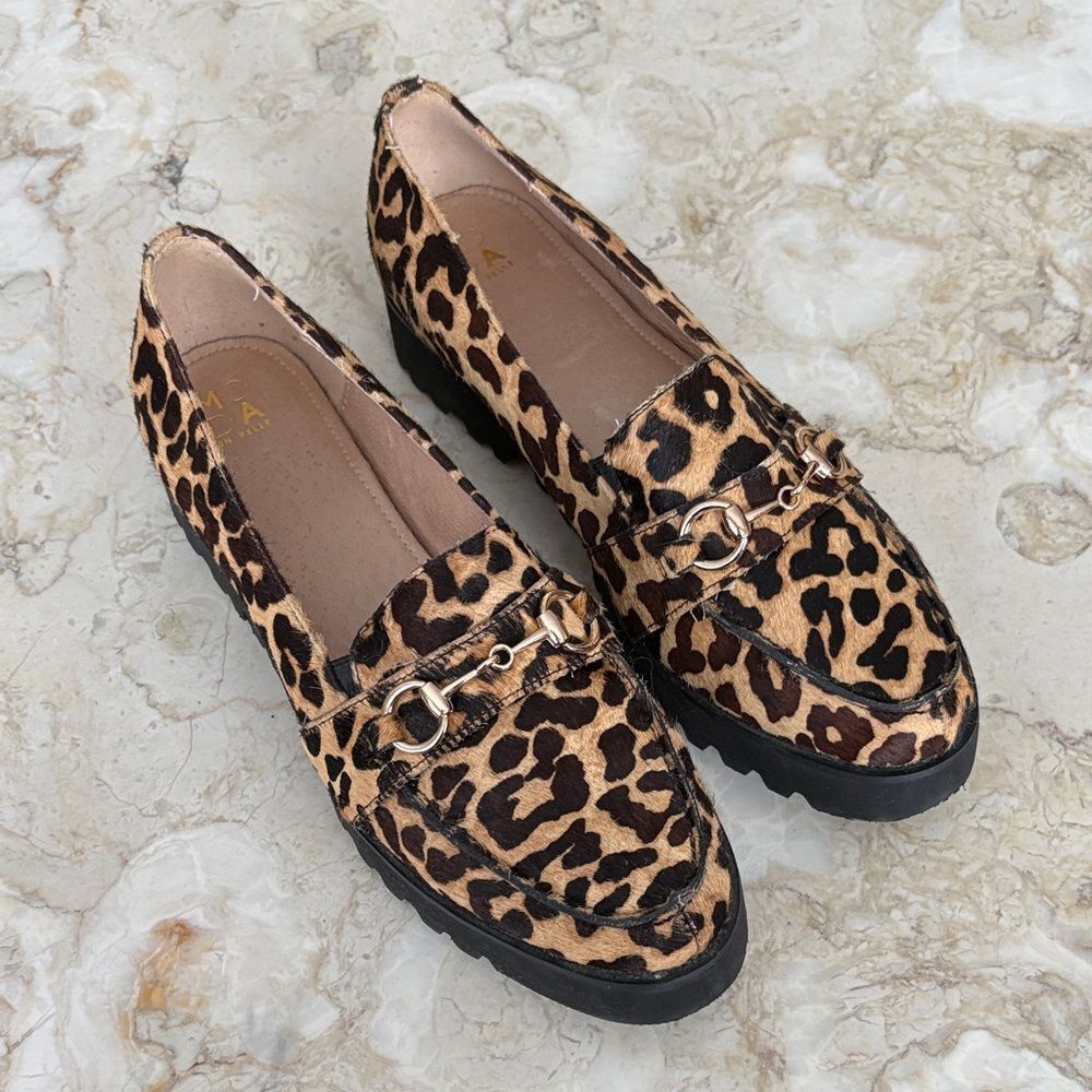 Moda In Pelle Eadie Leopard Print Pony Hair Horsebit Loafers